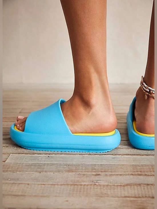 J Slides Shoes - 🌻NEW J/Slides Squish Beach Slides Turquoise Yellow Cushioned Sandals Women's 7